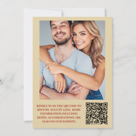 QR Code Groovy Retro 70er jaren Bloemige Huwelijk Kaart (Achterkant)