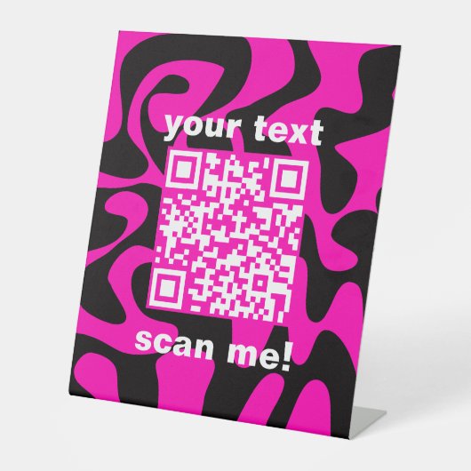 QR Code Groovy Retro Hot Pink Black Stand Zakelijk Reclamebord Met Voetstuk (Voorkant)