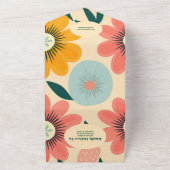 QR Code Groovy Retro Roze & Gouden Bruiloft All In One Uitnodiging (Buitenkant)