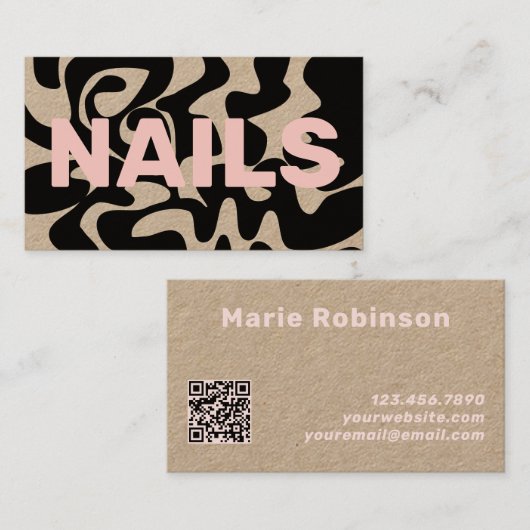 QR Code Groovy Zwart Licht Roze NAGELS Kraft Visitekaartje (Voorkant / Achterkant)