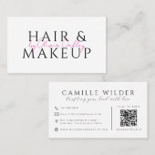 QR Code Haar En Make-up Blush Roze Script Naam Visitekaartje (Voorkant / Achterkant)