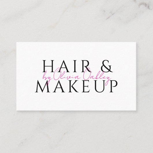 QR Code Haar En Make-up Blush Roze Script Naam Visitekaartje (Voorkant)