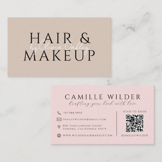 QR Code Haar En Make-up Blush Roze Visitekaartje (Voorkant / Achterkant)