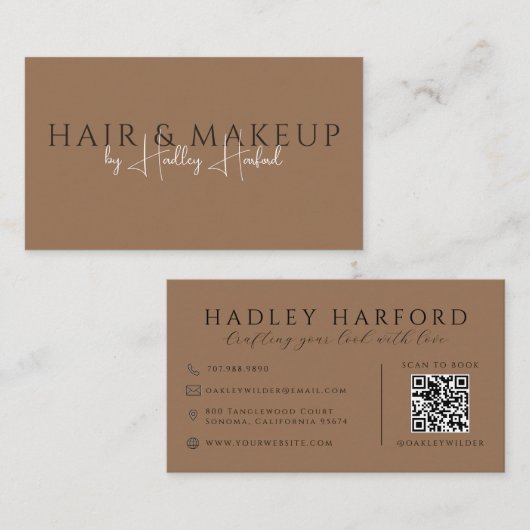 QR Code Haar En Make-up Donker Terracotta Visitekaartje (Voorkant / Achterkant)
