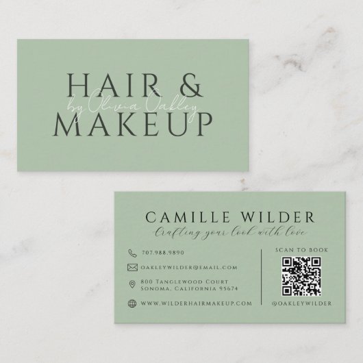 QR Code Haar En Make-up Salie Groen Visitekaartje (Voorkant / Achterkant)