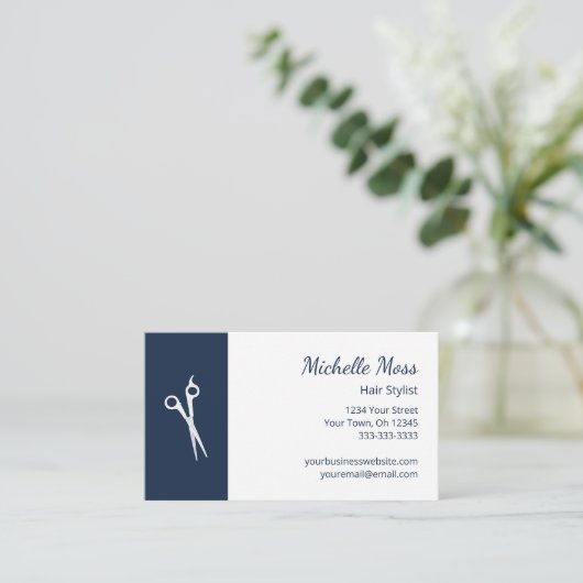 QR-code Haarstylist Eenvoudige schaar Navy Blue Visitekaartje (Staand voorkant)