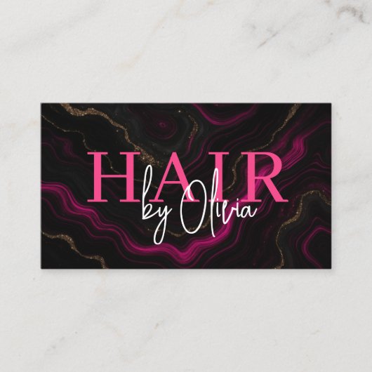 QR Code Hair Stylist Agate Hot Pink Black Visitekaartje (Voorkant)