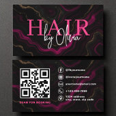 QR Code Hair Stylist Agate Hot Pink Black Visitekaartje