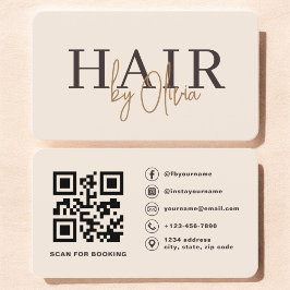 QR Code Hair Stylist Beige Neutral Typography  Visitekaartje