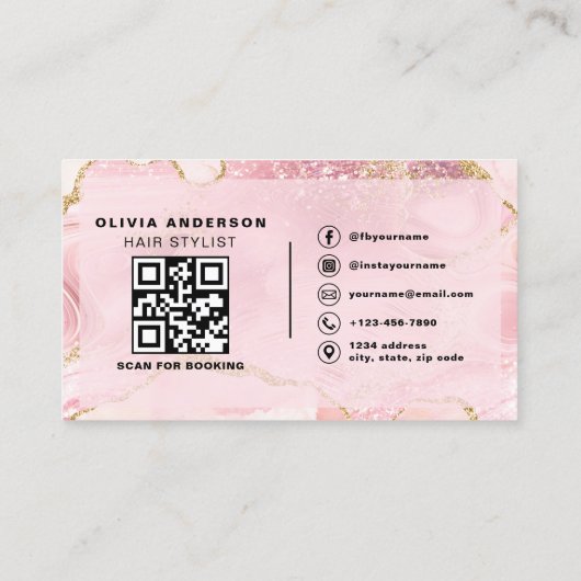 QR Code Hair Stylist Modern Agaat Marmer Visitekaartje (Achterkant)