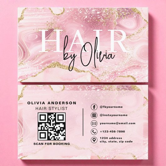 QR Code Hair Stylist Modern Agaat Marmer Visitekaartje