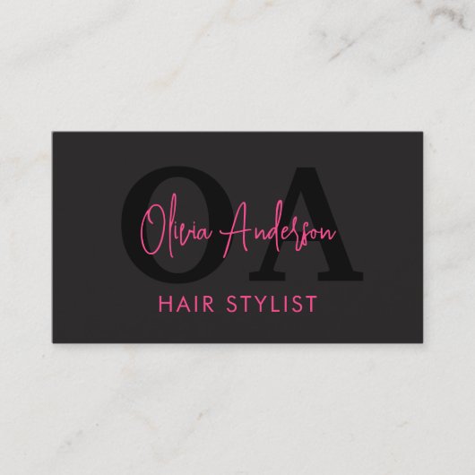 QR Code Hair Stylist Monogram Moderne Typografie Visitekaartje (Voorkant)