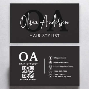 QR Code Hair Stylist Monogram Moderne Typografie Visitekaartje
