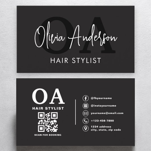 QR Code Hair Stylist Monogram Moderne Typografie Visitekaartje
