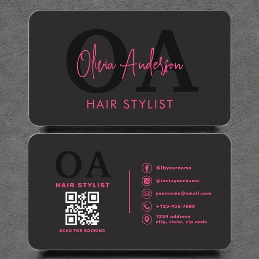 QR Code Hair Stylist Monogram Moderne Typografie Visitekaartje