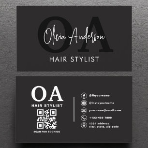 QR Code Hair Stylist Monogram Moderne Typografie Visitekaartje
