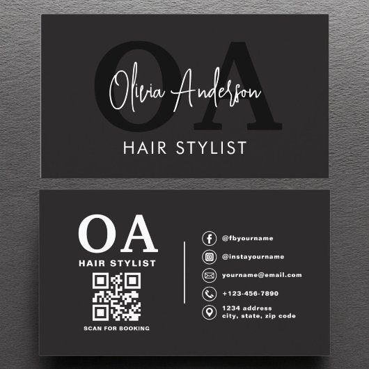 QR Code Hair Stylist Monogram Moderne Typografie Visitekaartje