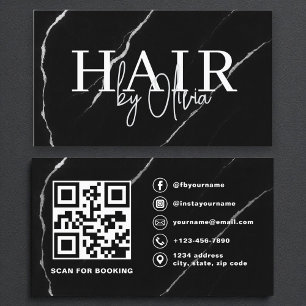 QR Code Hair Stylist Zilver Zwart Marmer Visitekaartje