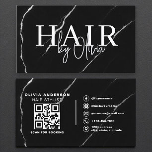 QR Code Hair Stylist Zilver Zwart Marmer Visitekaartje