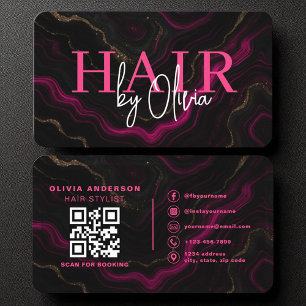 QR Code Hair Stylist Zwart Hot Pink Agaat Marmer Visitekaartje