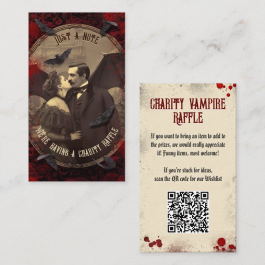 QR Code Halloween Raffle Gothic Romantische Vampie Informatiekaartje (Voorkant / Achterkant)