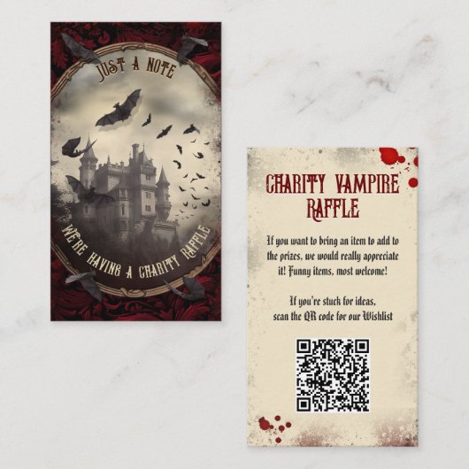 QR Code Halloween Raffle Haunted Dracula's Castle Informatiekaartje (Voorkant / Achterkant)