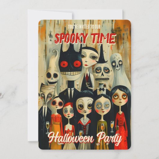 QR-code  Halloween Spooky personages Kaart (Voorkant)