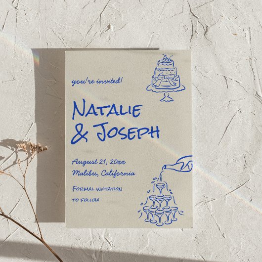 QR Code Hand Drawn Blue Cake Bows Unique Wedding  Kaart