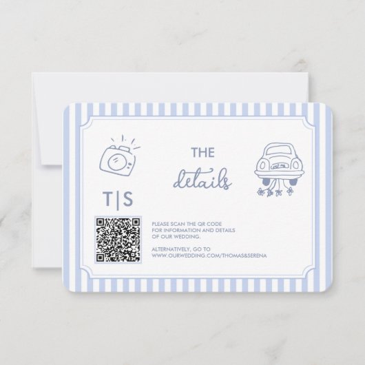 QR Code Hand Drawn Doodle Blue RSVP Response Kaartje (Voorkant)