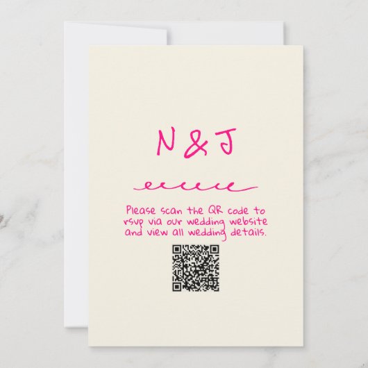 QR Code Hand Drawn Vivid Pink Retro Funky Wedding Kaart (Achterkant)
