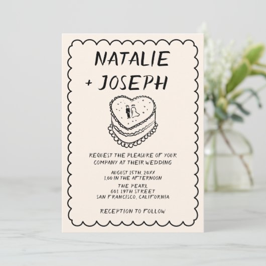 QR Code Hand Geschreven Getrokken Taart Fotobruilo Kaart (Staand voorkant)