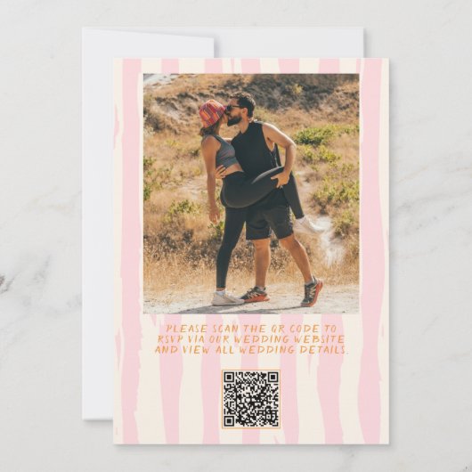 QR Code Hand Geschreven Pinstripes Fotobruiloft Kaart (Achterkant)