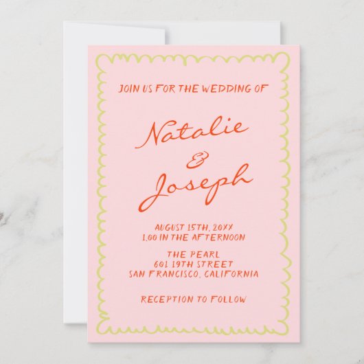 QR Code Hand Geschreven Pinstripes Fotobruiloft Kaart (Voorkant)