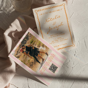 QR Code Hand Geschreven Pinstripes Fotobruiloft Kaart