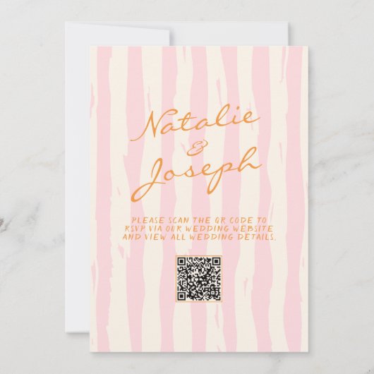 QR Code Hand geschreven Pinstripes grillige bruilo Kaart (Achterkant)