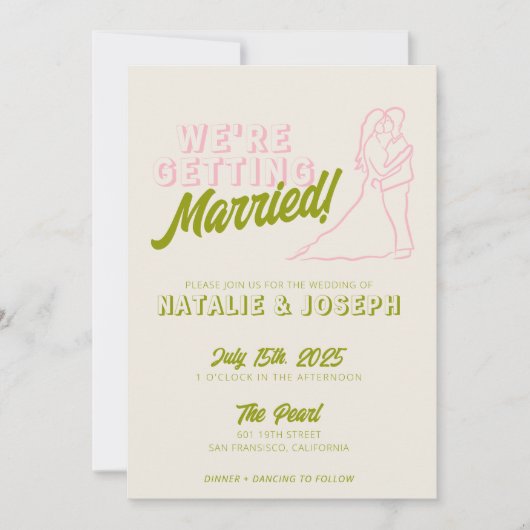 QR-code Hand getekend Kleurrijke Retro Fotobruilof Kaart (Voorkant)