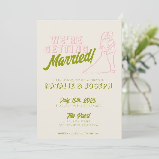 QR Code Hand getekend Kleurrijke Retro Funky bruil Kaart (Staand voorkant)