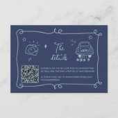 QR Code Hand getrokken Doodle Modern Scribble Blau Informatiekaartje (Voorkant)