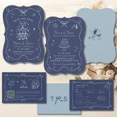 QR Code Hand getrokken Doodle Modern Scribble Blau Informatiekaartje