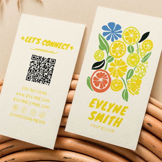 QR Code Hand getrokken Gele limonade Retro Zomer Visitekaartje