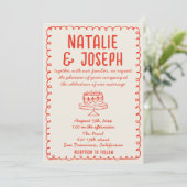 QR Code  Hand getrokken Red Cake Funky Wedding Kaart (Staand voorkant)