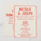 QR Code  Hand getrokken Red Cake Funky Wedding Kaart (Voorkant / Achterkant)