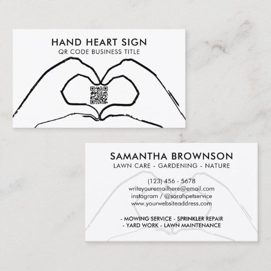 QR Code Hand Heart Love Modern Visitekaartje (Voorkant / Achterkant)