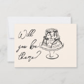 QR Code Hand Written Drawn Cake Floral Wedding RSVP Kaartje (Achterkant)