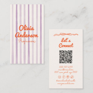 QR Code Handgeschreven Paars Oranje Whimsy Boho Visitekaartje