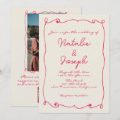 QR-code handgeschreven retro plezier met foto brui Kaart (Voorkant / Achterkant)