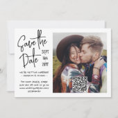 QR Code Handgeschreven stijl Casual 2 Fotohuwelijk Save The Date (Voorkant)