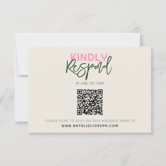 QR-code Handgeschreven Whimsical Unique Wedding RSVP Kaartje (Voorkant)
