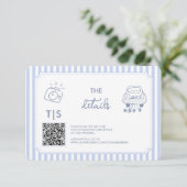 QR Code Handgetekende Doodle Blauwe RSVP Reactie Kaartje (Staand voorkant)