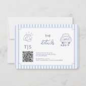 QR Code Handgetekende Doodle Blauwe RSVP Reactie Kaartje (Voorkant)